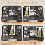 47'' W Large Vanity Desk with Mirror and Lights, 8 Storage Shelves 7 Drawers Vanity Table, Big Makeup Vanity Desk with 3 Lighting Modes, Vanity Dresser with Charging Station, Sliding Mirror (Black) knoworld