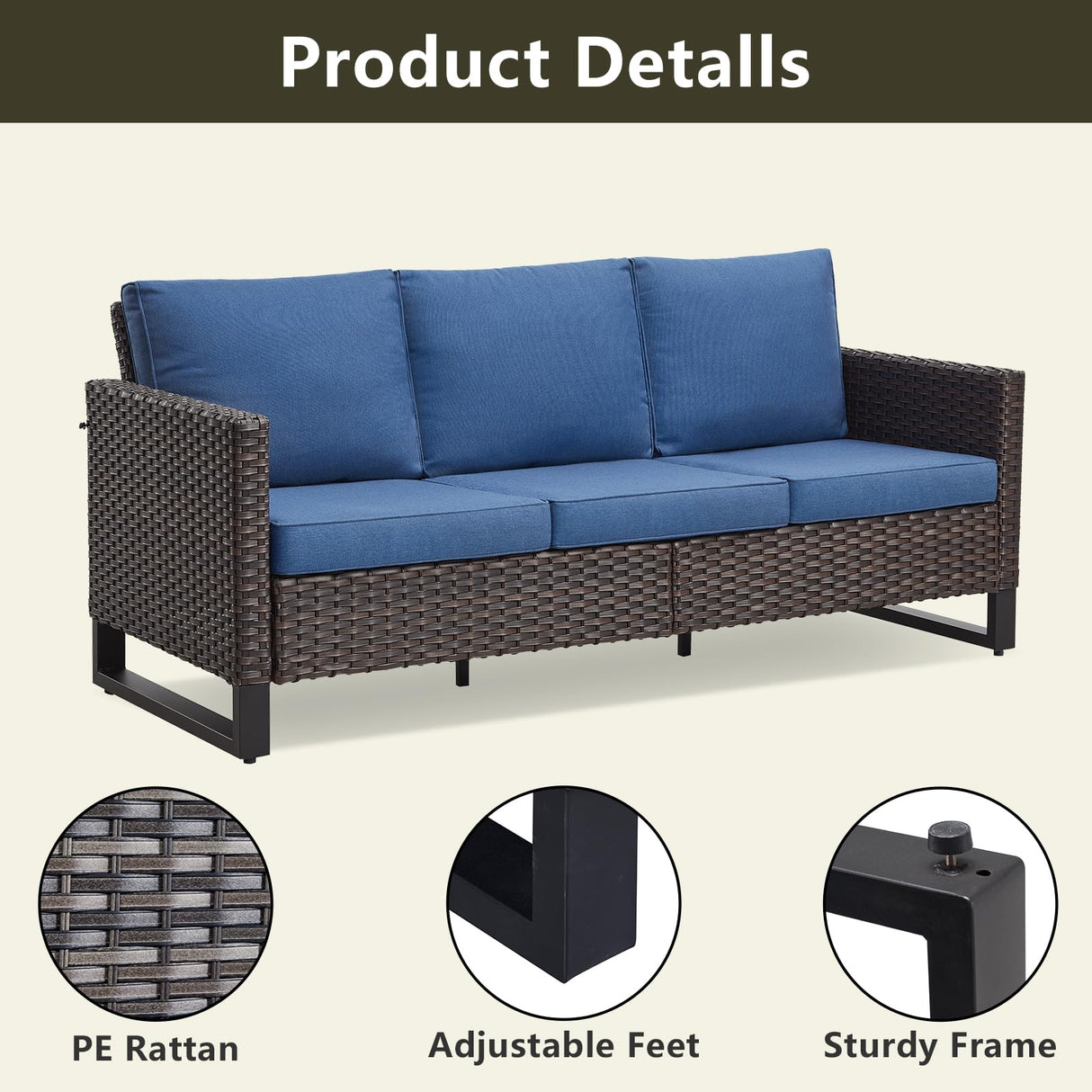 Rilyson Patio Furniture Swivel Chiars Set - 6 Piece Wicker Outdoor Patio Conversation Set with Rattan Rocking Glider Chair,Ottoman Sofa and Coffee Table for Porch Deck Garden(Brown/Blue) Rilyson