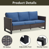 Rilyson Patio Furniture Swivel Chiars Set - 6 Piece Wicker Outdoor Patio Conversation Set with Rattan Rocking Glider Chair,Ottoman Sofa and Coffee Table for Porch Deck Garden(Brown/Blue) Rilyson