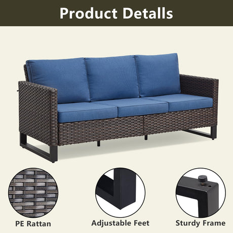 Rilyson Patio Furniture Swivel Chiars Set - 6 Piece Wicker Outdoor Patio Conversation Set with Rattan Rocking Glider Chair,Ottoman Sofa and Coffee Table for Porch Deck Garden(Brown/Blue) Rilyson