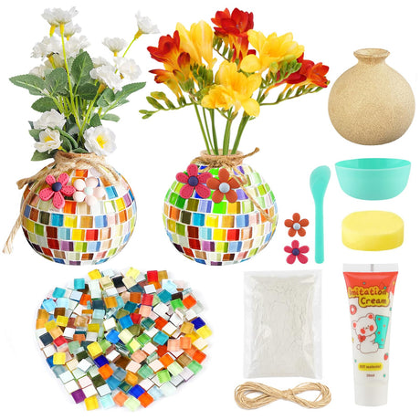 2 Set DIY Mosaic Craft Kits Mosaic Art and Craft Kit for Adults Gift DIY Decorative Plant Pots Flower Vase Mosaic Accessories for Room Decoration Craft Lovers Handmade Home Decor Gifts BCVWEG