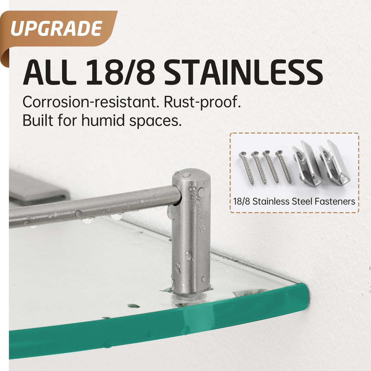 KES Glass Corner Shelf for Bathroom Corner Shelf 2 Pack Tempered Glass Shelf with Rail SUS 304 Stainless Steel Wall Mounted Brushed Finish, BGS2101A-2-P2 KES