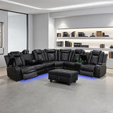 SIENWIEY Black Leather Reclining Sectional Sofa Set with Storage Ottoman,Power Recliner Sectional Couch with LED Lights,Recliner Sofa Set for Living Room Apartment Office SIENWIEY
