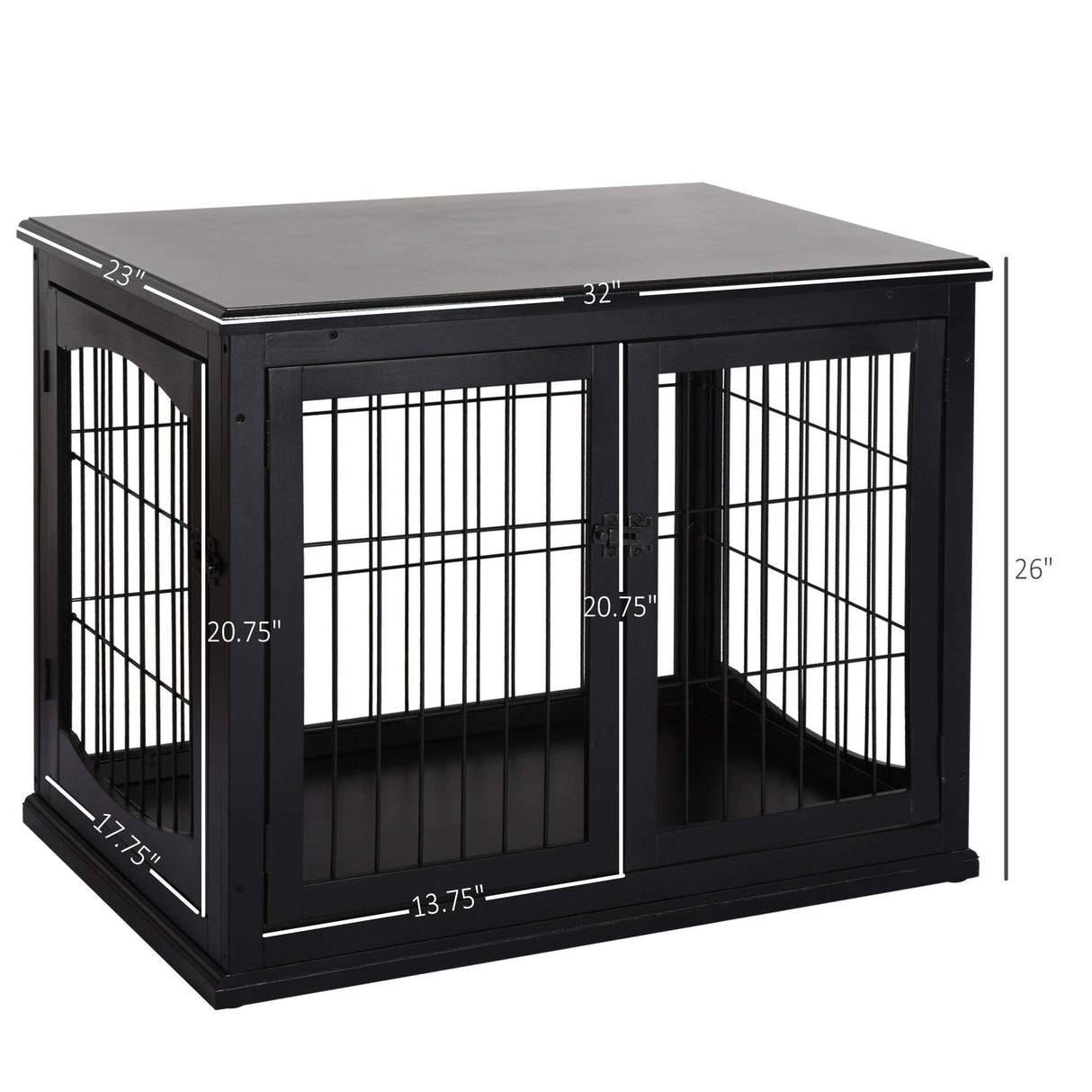 PawHut Dog Crate Furniture, Small Dog Cage End Table with Two Opening Sides, Lockable Door, Puppy Kennel Indoor, Cute and Decorative, Black PawHut