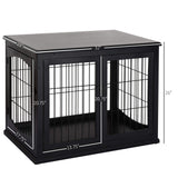 PawHut Dog Crate Furniture, Small Dog Cage End Table with Two Opening Sides, Lockable Door, Puppy Kennel Indoor, Cute and Decorative, Black PawHut