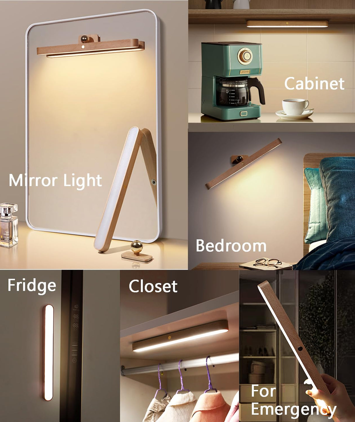 Chilvane Wooden Vanity Light Wall Sconce Battery Operated Wall Light LED 360° Rotable Magnetic Ball Dimmable Rechargeable Wall Mounted Cordless Night Light for Mirror Makeup Bathroom Bedroom Household Chilvane