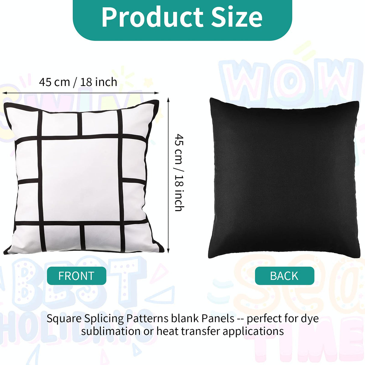 Sublimation Panel Pillow Case Sublimation Pillow Cover Sublimation Polyester Pillow Cover Blank Case Throw Pillow Covers 18 x 18 Inch for Sofa Couch Sublimation Printing, 3 Styles (6 Pieces) Geiserailie