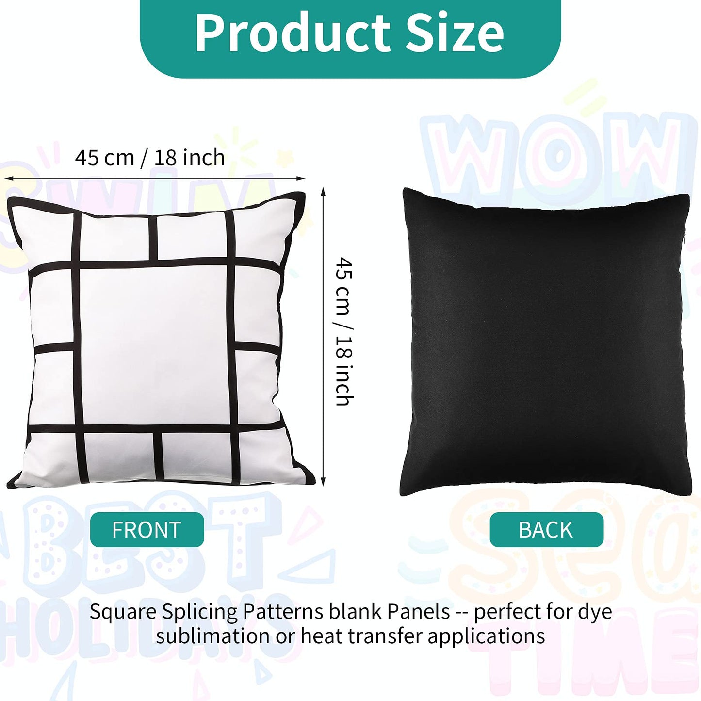 Sublimation Panel Pillow Case Sublimation Pillow Cover Sublimation Polyester Pillow Cover Blank Case Throw Pillow Covers 18 x 18 Inch for Sofa Couch Sublimation Printing, 3 Styles (6 Pieces)