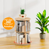 Kinembold Small Rotating Bookshelf, 2 Tier Revolving Bookcase 360 Display Round Spinning Bookshelf Narrow Swivel Corner Book Shelf Standing Bookcase for Kids Bedroom, Living Room Kinembold