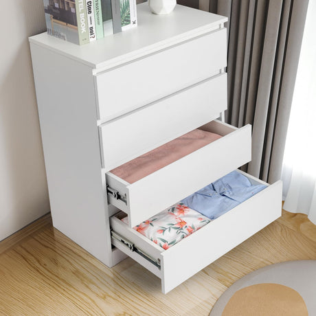 GODECOR Dresser for Bedroom, Modern Wood Dresser Chest of Drawers, No Handle Storage Cabinet for Girls, Anti-Tipping Device, Living Room, Home Office, Hallway Organizer (White, 4 Drawers) GODECOR