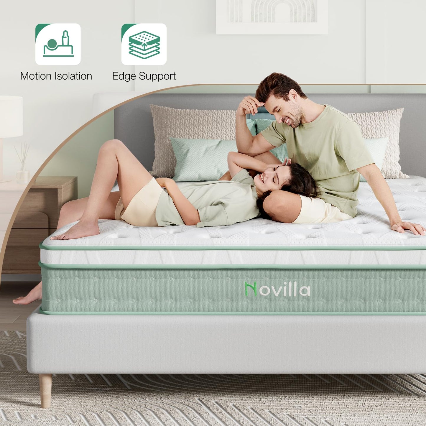 Novilla Queen Mattress, 12 Inch Hybrid Mattress, Gel Memory Foam with Individual Pocket Springs for a Peaceful Sleep, Queen Size Mattress with Quilted Cover