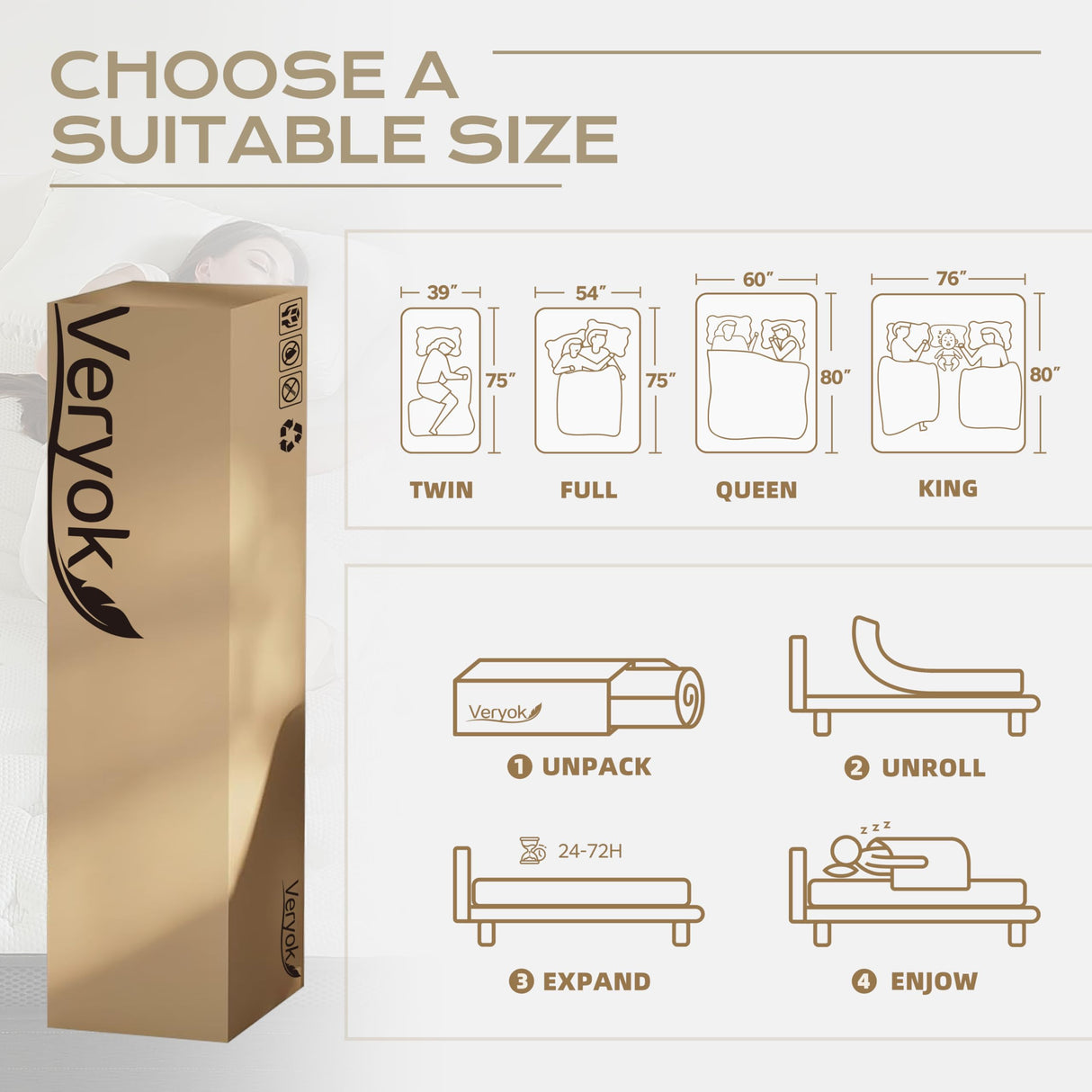 VERYOK Hybrid Mattress Queen Size, 12 Inch Medium Firm Queen Size Mattress with Hybrid Bed Mattress in a Box Pressure Relief, Cooling Farbic, Motion Isolation & Edge Support VERYOK