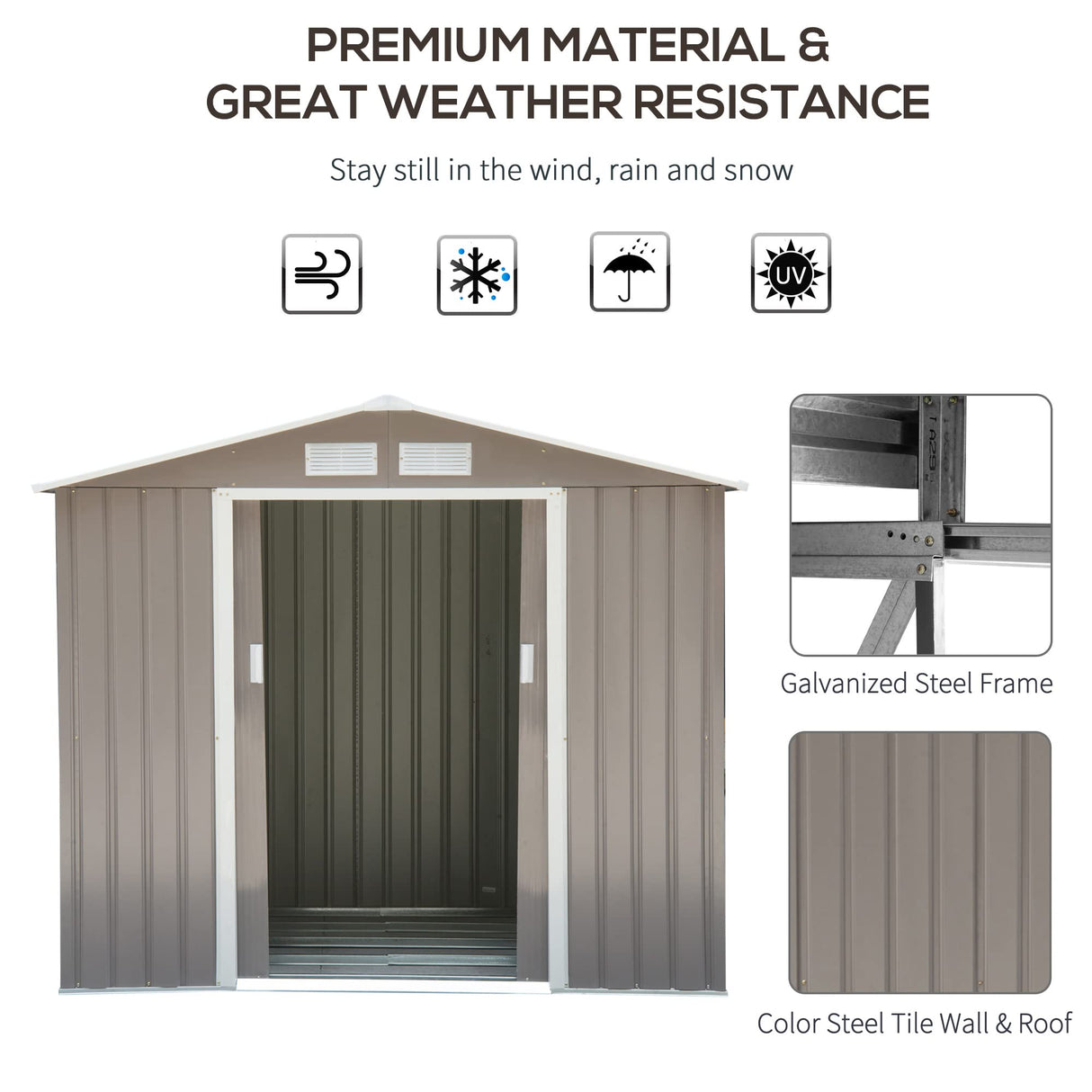Outsunny 7' x 4' Outdoor Storage Shed, Garden Tool Metal Shed with Foundation Kit, Double Lockable Door, Air Vents and Sloping Roof, for Backyard, Patio, Lawn, Gray Outsunny