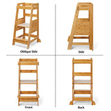TOETOL Bamboo Toddler Step Stool Kids Kitchen Counter Learning Stool Standing Helper Tower 3 Height Adjustable Bathroom Sink with Safety Rail,Natural TOETOL