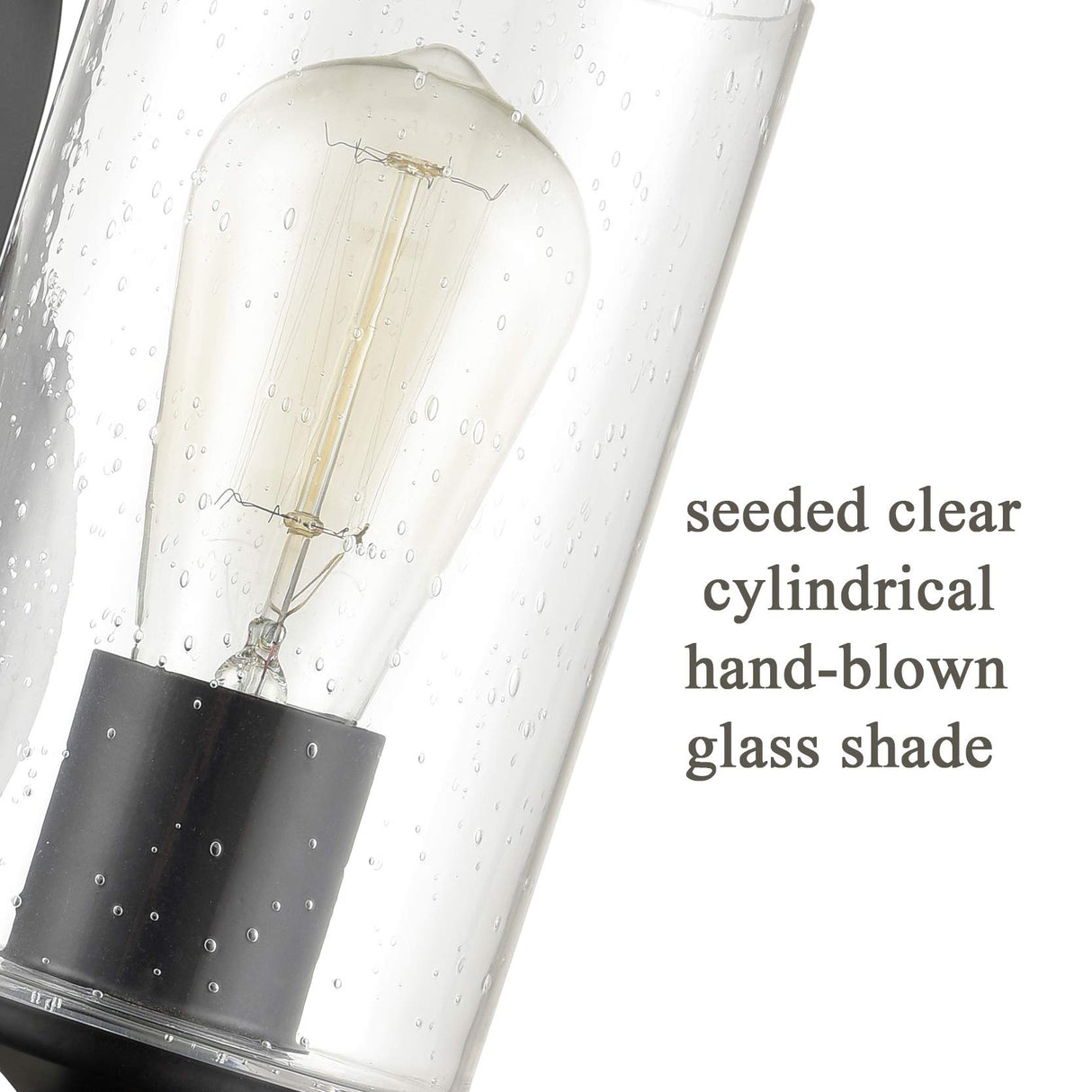 HYDELITE Industrial Seeded Cylindrical Glass Black Wall Sconce | Farmhouse Black & Wood Grain Finish Accented Bathroom Wall Light Oil Rubbed Bronze for Bathroom Hallway HYDELITE