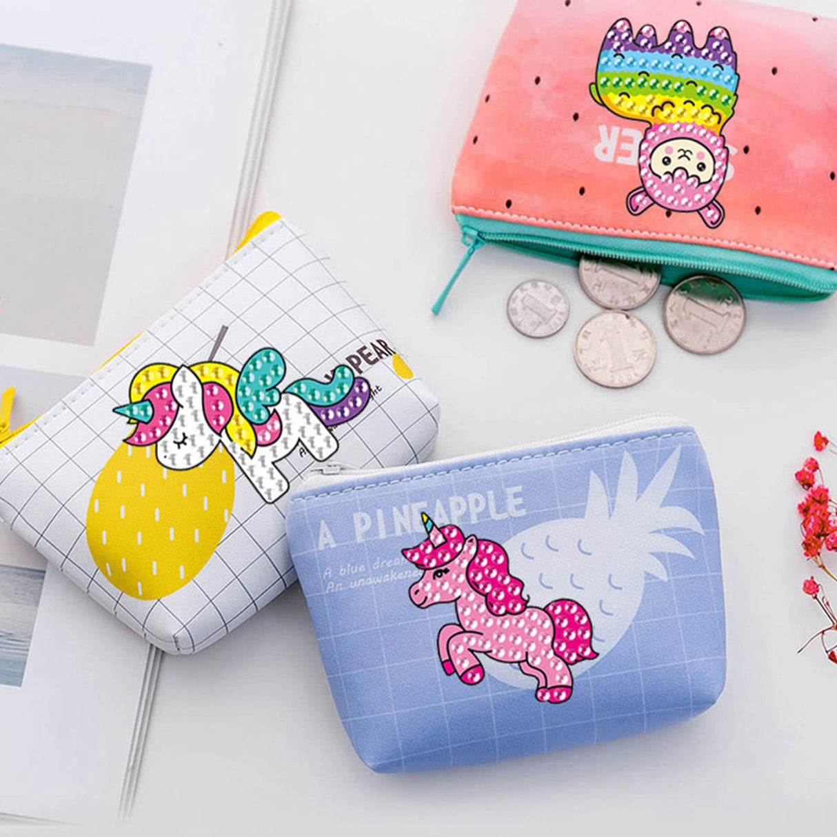 MEIEST 5D Diamond Art Painting Stickers Kits for Kids and Adult Beginners,Fun DIY Unicorn and Ice-Cream Mosaic Stickers by Numbers Kits,Creative Arts and Crafts Set and Handmade Gift MEIEST