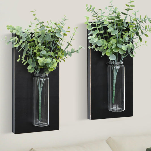 Wall Decor Wood Wall Planters for Indoor Plants Set of 2, Farmhouse Wall Decor Wood Vase for Decor Dried Flowers and Faux Greenery, Modern Wall Decor for Bathroom, Living Room, Kitchen