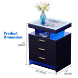 Lvifur 2 Set Nightstands with Wireless Charging Station, Auto Sensor 3 Color Dimmable LED Night Stand, Modern Bedside Table with 3 Drawers & 3 Open Compartments (2 x Black) Lvifur