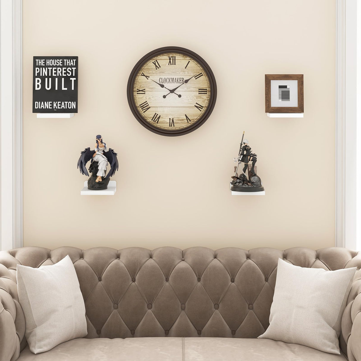 Fixwal Floating Shelves for Wall, Rustic Wood Small Wall Mounted Shelves for Bedroom, Living Room, Kitchen, Bathroom Decor, Set of 4, 5 x 5 Inches (White) Fixwal