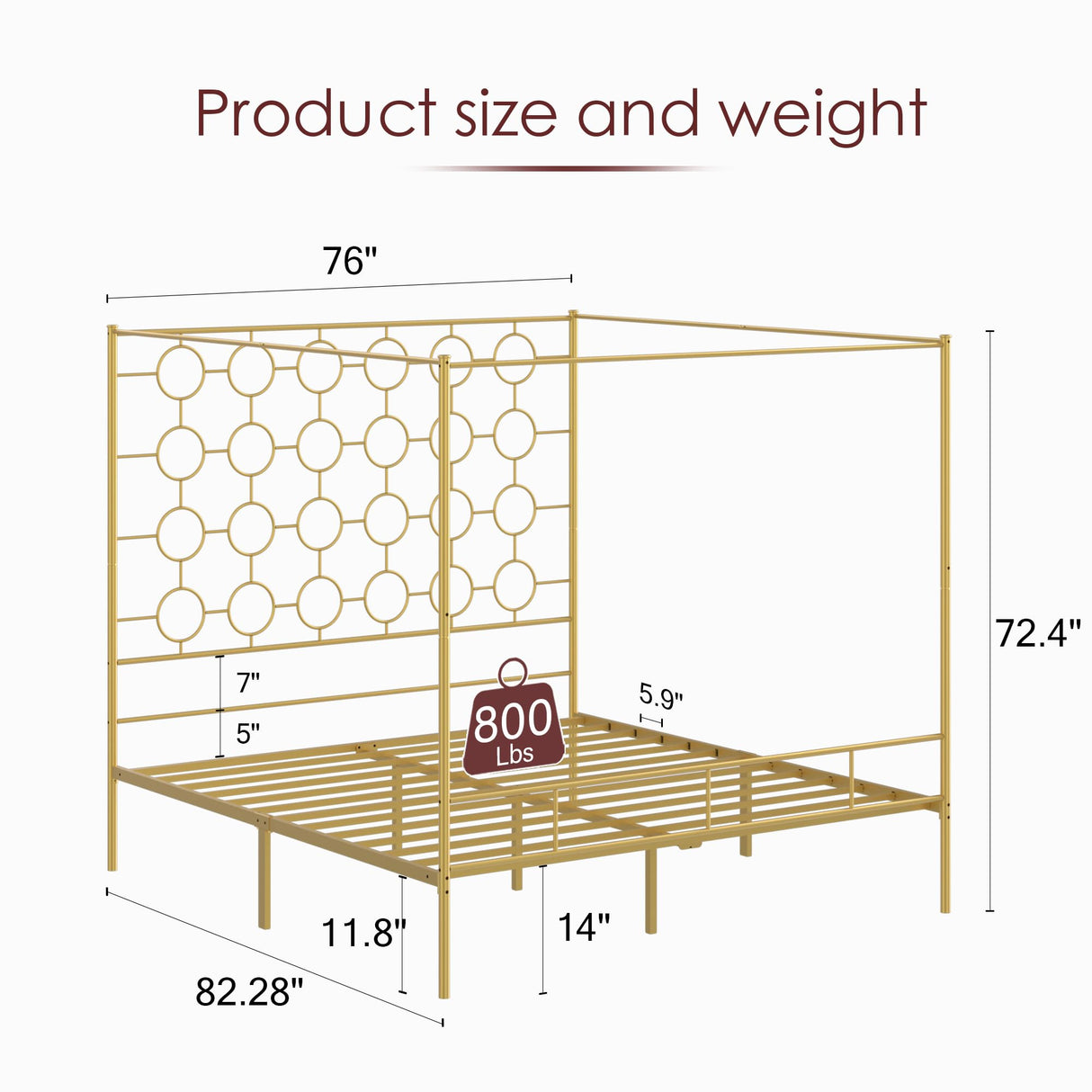PAUKIN Gold Metal Canopy Bed Frame King/Mattress Foundation with Steel Slat Support/No Box Spring Needed/Easy Assembly (Gold, King) PAUKIN