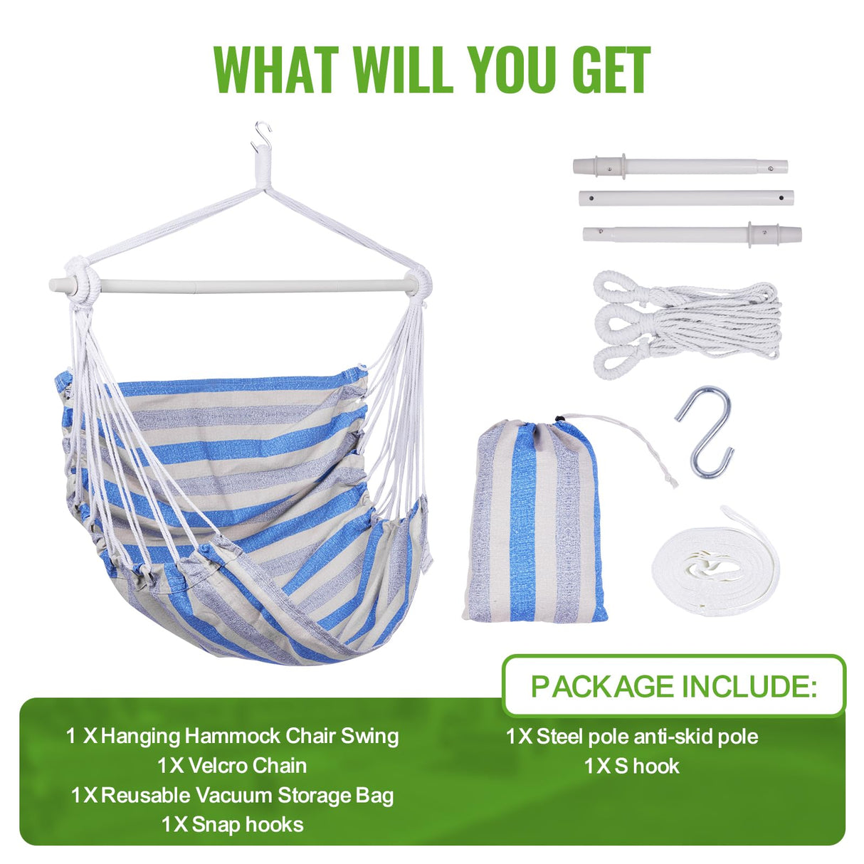 Backyard Expressions Striped Hammock Chair Hanging Rope Swing Chair, Anti Slip Steel Spreader Bar BACKYARD EXPRESSIONS PATIO · HOME · GARDEN