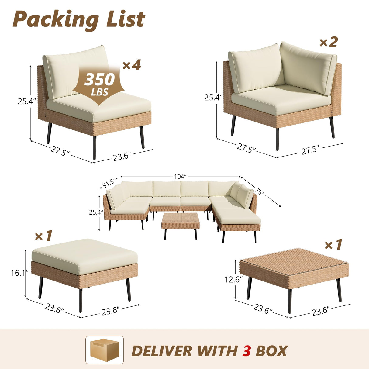 Rotihom 8-Piece Wicker Outdoor sectional Patio Furniture Set with Additional Waterproof Cover, Conversation Patio Furniture with Washable Thick Cushions for Garden, Backyard, Poolside Rotihom