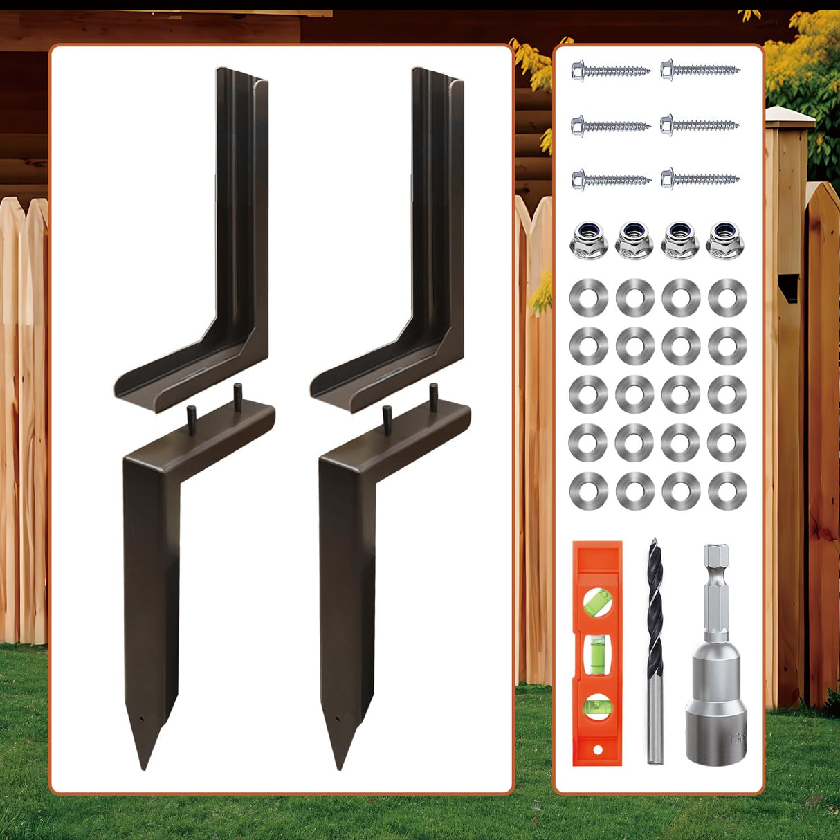 K.D STONEDGE Fence Post Anchor Repair Kit Wooden Rotten Broken Leaning Support Brackets Qucik Easy Fix Unique Adjustable Design, 2 Sets K.D STONEDGE