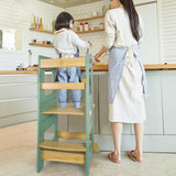 WOOD CITY Kitchen Step Stool - Safe Montessori Standing Tower for Kids with Safety Rail, Height Adjustable Toddler Ideal Helper for Learning New Skills, Anti-Slip Protection for Bathroom - Green… WOOD CITY