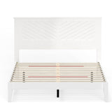 Serene Farmhouse Style Wood Bed Frame in Queen Size with Chevron Scoring Headboard, Coastal Modern Design, Sturdy, Easy Assembly, Ample Underbed Storage, White Finish ComfIQ