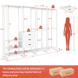 Aheaplus Wood Clothes Rack Wardrobe Closets for Hanging Clothes Heavy Duty Garment Rack, Large Corner L Shaped Closet System Organizer Walk-in Closet for Bedroom with 3 Wood Drawers, Pure White Aheaplus