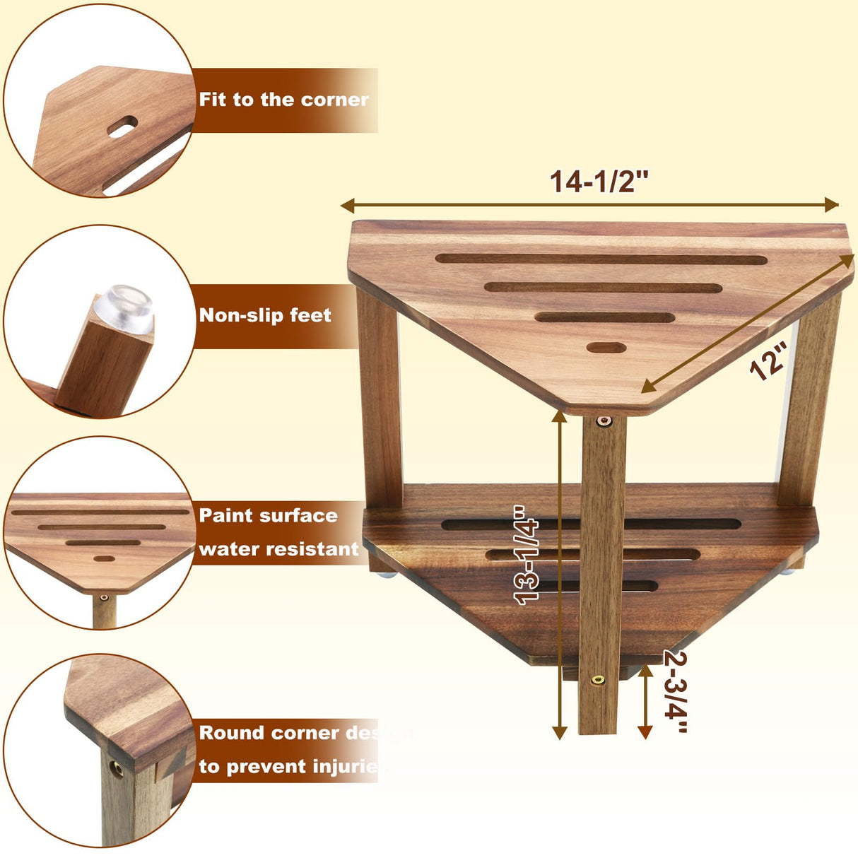 IBosins Corner Shower Stool Shower Foot Rest for Shaving Legs Small Shower Bench for Inside Shower to Sit on Bath Stool with Storage Shelf Shower Accesories (Acacia Wood) IBosins
