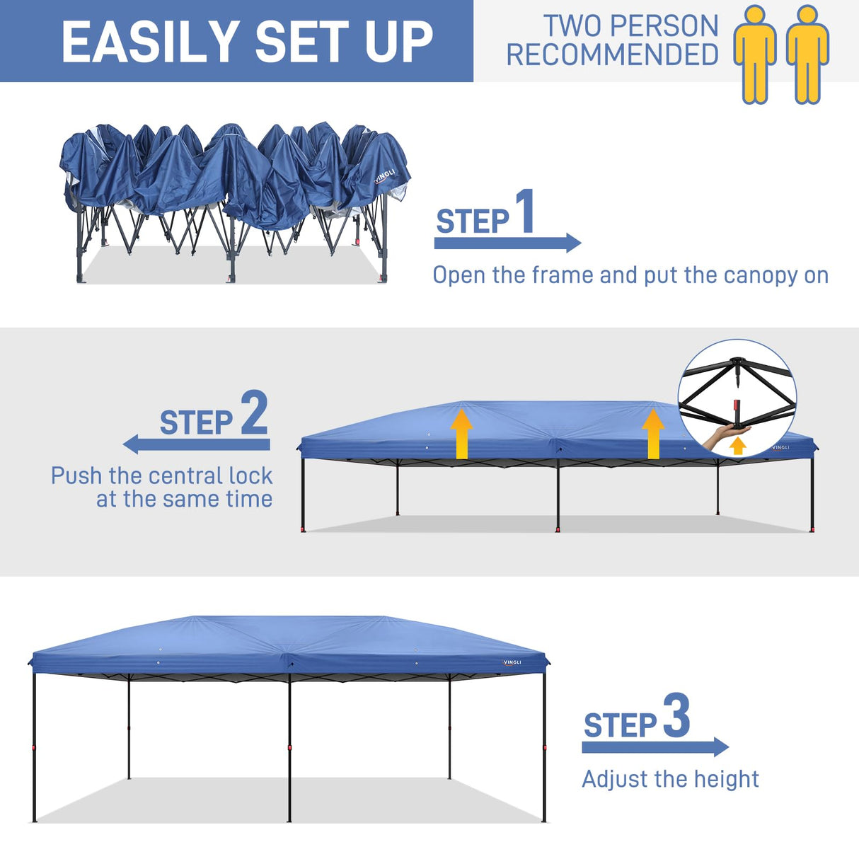 VINGLI 10x20 Pop Up Canopy with Sidewalls Wheeled Bag Easy Up Canopy Tent with Nettings, Screened in Gazebo for Camping Screened Canopy (Blue, 10x20) VINGLI