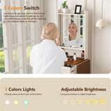 Small Vanity Desk with Mirror and Lights,Farmhouse Makeup Vanity Table with Charging Station,Compact Vanity with Storage Chair& Drawer,White Dressing Table with Fold-up Panel for Small Space,Bedroom LTMEUTY