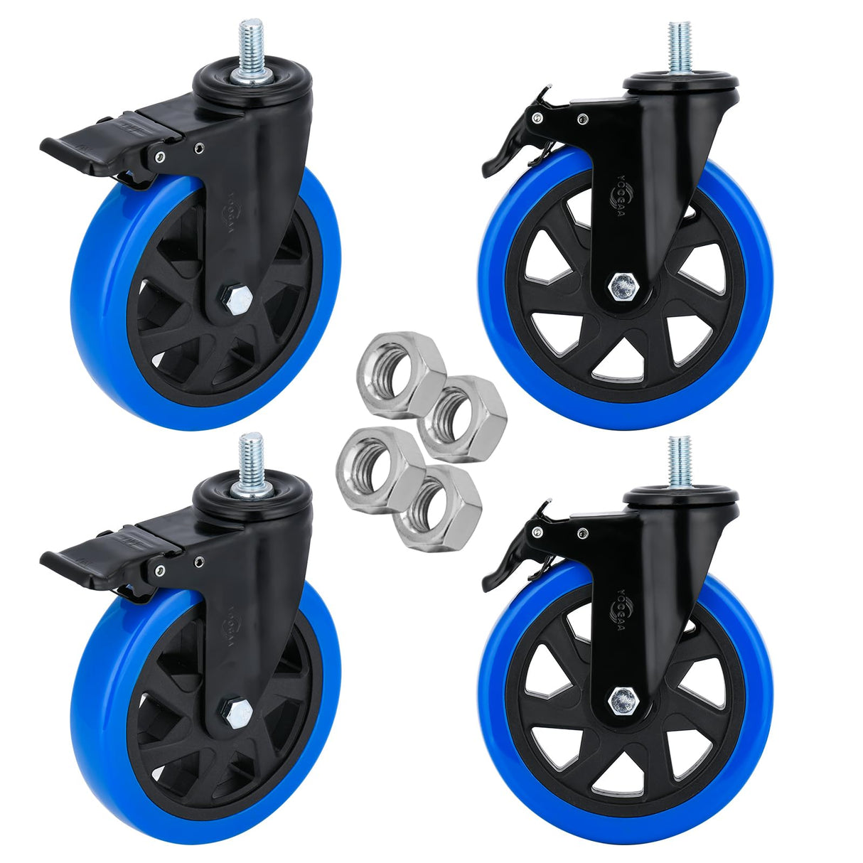 6 inch Casters Heavy Duty Swivel Threaded Stem Caster Wheels with 1/2''-13x1''Dual Locking Wheel with Brakes Pack of 4 for Workbench Furniture Carts Load Bearing 2000 Lbs YOOGAA