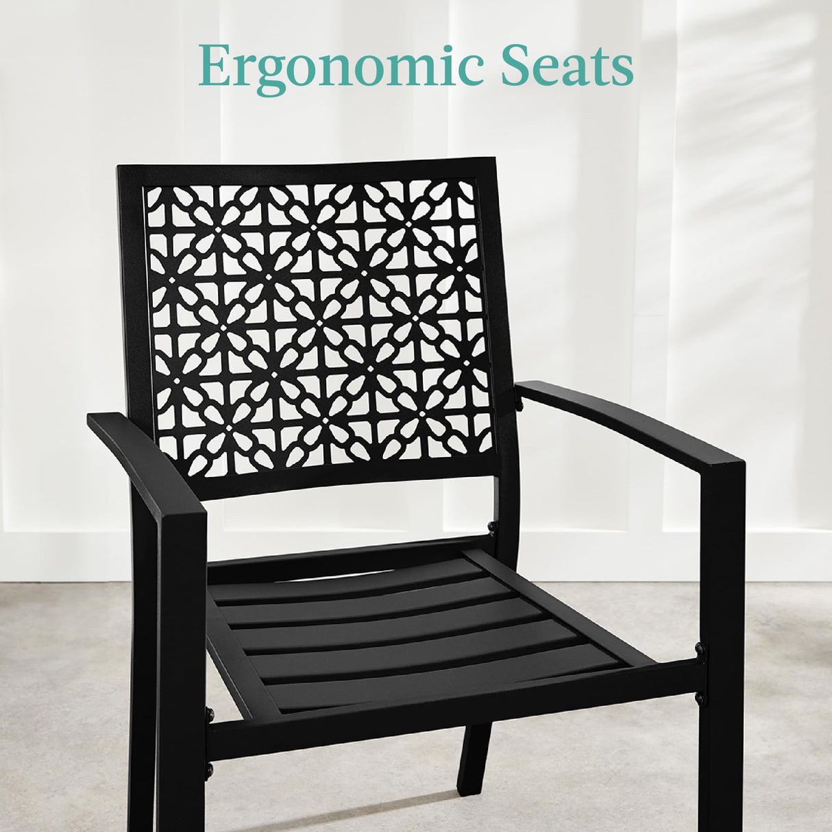 Best Choice Products 3-Piece Outdoor Bistro Set, Stackable Modern Steel Furniture for Porch, Garden w/ 2 Chairs, Table, Geometric Decor - Black Best Choice Products