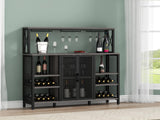 Gyfimoie Wine Bar Cabinet, 55 Inches Industry Coffee Bar Cabinet with Wine Rack and Glass Holder, Kitchen Sideboard Buffet Cabinet with Wine Rack Storage for Liquor and Glasses (Rustic Grey) Gyfimoie