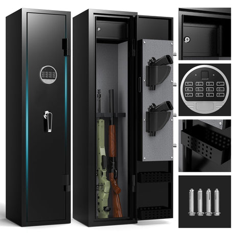 ANXINWEI 5-8 Gun Safe, Rifle Safe with 180°Full Access Door and Inner Cabinet, Large Gun Safe with Dual Alarm and Removable Shelf, Quick Access Gun Locker with LED, Long Shotgun Gun Safes for Home ANXINWEI