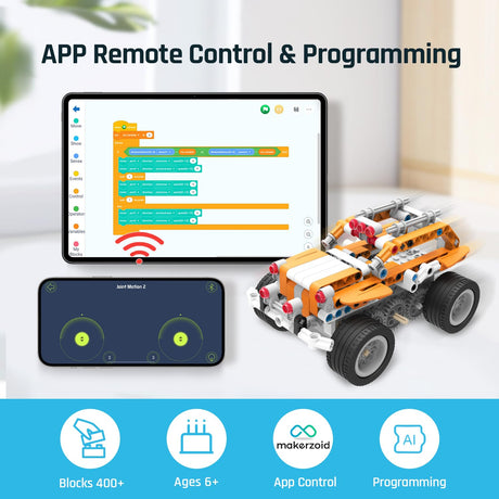 makerzoid STEM Coding Robot Kits for Kids Ages 6+, 26-in-1 Educational Programmable Scratch Coding Robotics Kit, APP RC Robot Jeep Car Birthday Children's Day Gift for Boy Girls(400+ Pcs) makerzoid