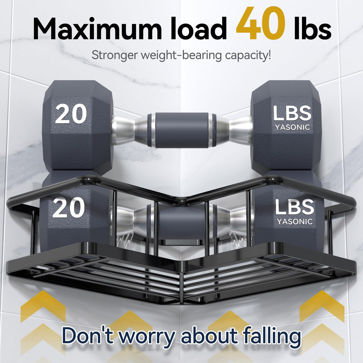 YASONIC Corner Shower Caddy Organizer, 3-Pack Adhesive Rustproof Stainless Steel Shower Shelves with Soap Holder, No Drilling Shower Storage Rack for Family Renters Bathroom, Black YASONIC