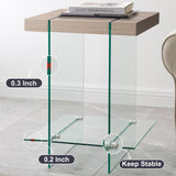 T4TREAM Morden End Table with RGB LED Lights, Tempered Glass and Wood Side Tables for Living Room, Nightstand with Storage Shelves for Bedroom, Natural Oak T4TREAM