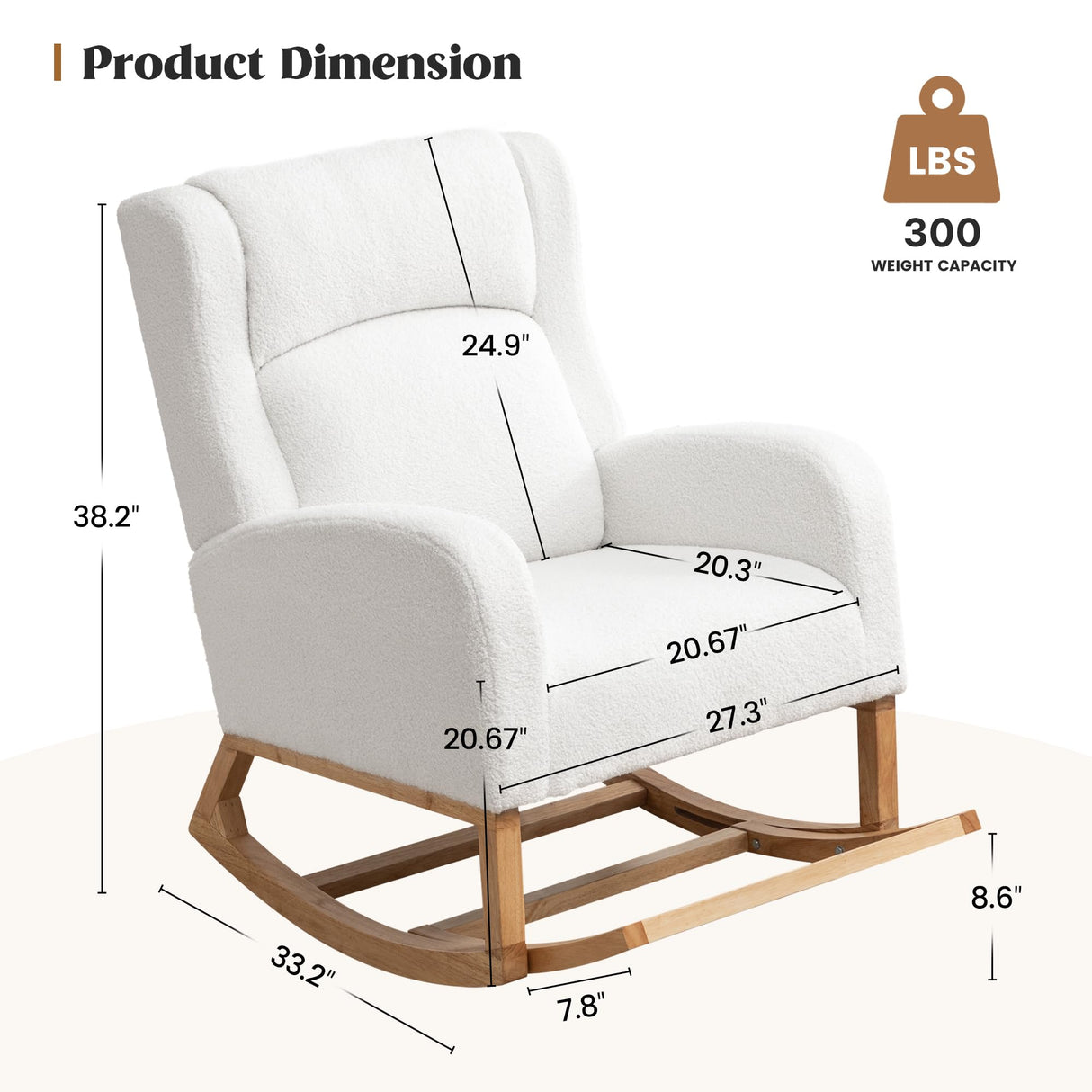 HCHAIRH Rocking Chair Nursery, Nursing Rocking Chairs for Mom Nursery, Comfy Wingback Glider Rocking Armchair with Foot Rest and Side Pocket for Nursery Living Room Bedroom, Teddy White HCHAIRH