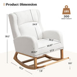 HCHAIRH Rocking Chair Nursery, Nursing Rocking Chairs for Mom Nursery, Comfy Wingback Glider Rocking Armchair with Foot Rest and Side Pocket for Nursery Living Room Bedroom, Teddy White HCHAIRH
