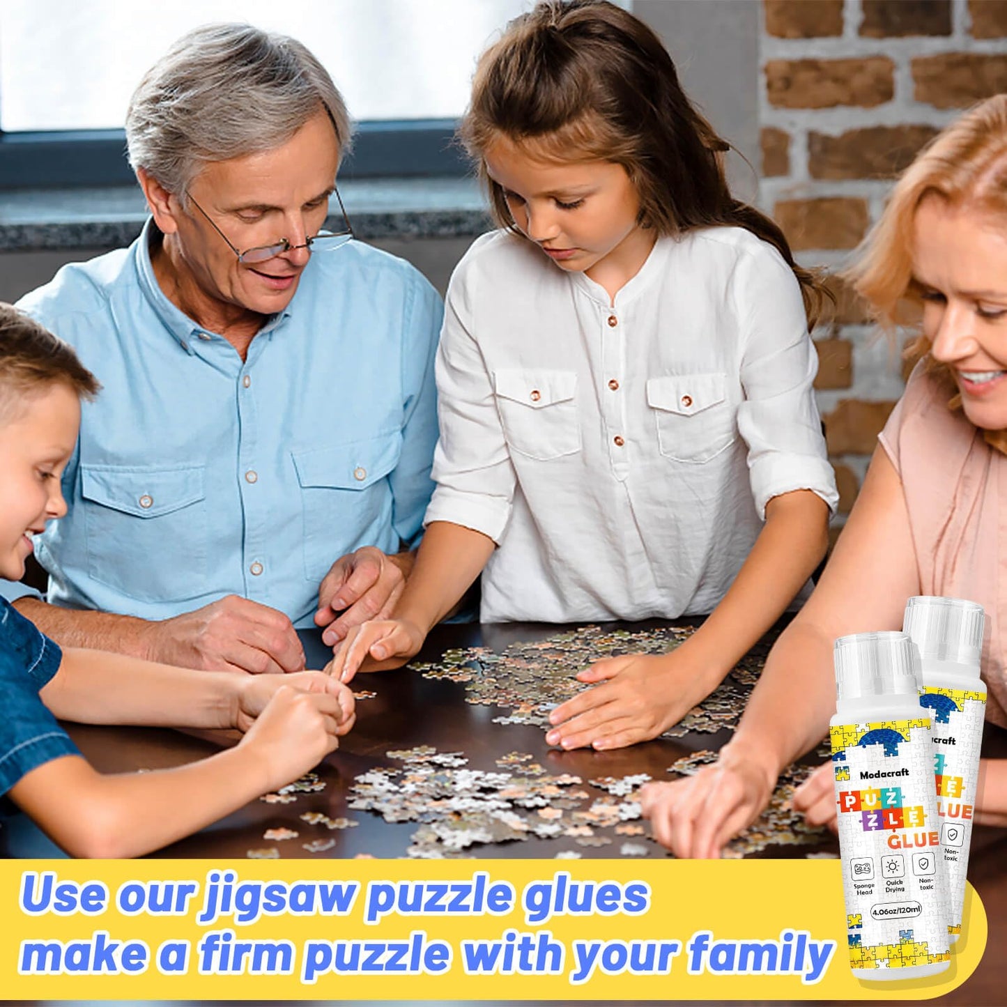 2 Pack 120ml Jigsaw Puzzle Glue with New Sponge Head, Suitable for 1000/3000/5000 Pieces of Paper and Wood Puzzle, Clear Water-Soluble Quick Dry Jigsaw Puzzle Glue, 240ml in Total