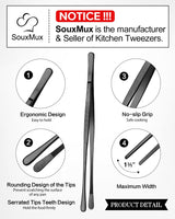2 Pcs 12-inch Cooking Tweezers Tongs Precision Serrated Tips, Stainless Steel Professional Chef Tweezer Kitchen Tools for BBQ, Plating and Serving (Black) SouxMux
