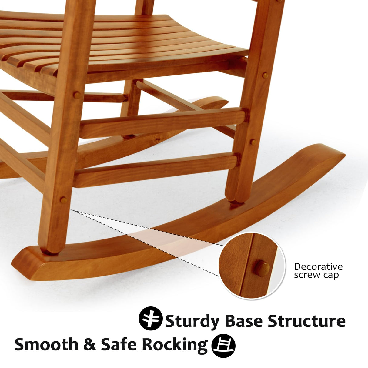 Hupmad Wooden Rocking Chair Rocker Outdoor Oversized Porch Rocker Chair,Patio Wooden Rocker with Armrest,All Weather Rocker Slatted for Backyard,Garden,400 lbs Support,Natural Hupmad