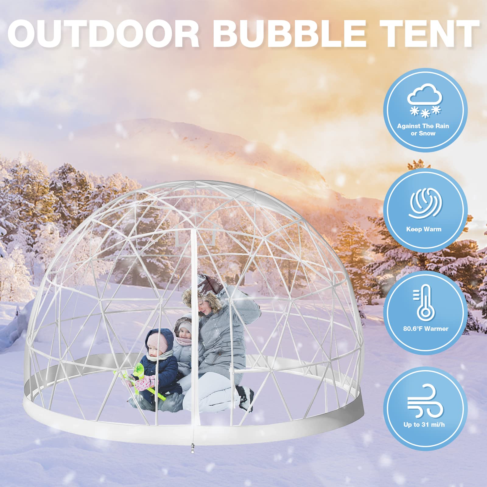 Garden Dome Igloo Bubble Tent House Outdoor 12 FT, Dome Tents with PVC Cover and Garden Dome Mesh, Weatherproof Greenhouse Garden Bubble Tent, Transparent Garden Dome House for Backyard, Part - WoodArtSupply