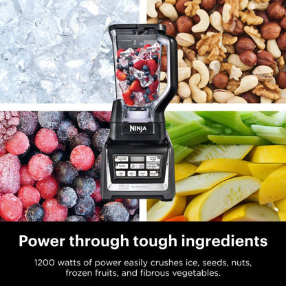 Ninja BL642 Nutri Ninja Personal & Countertop Blender with 1200W Auto-iQ Base, 72 oz. Pitcher, and 18, 24, & 32 oz. To-Go Cups with Spout Lids, For Smoothies, Shakes & More, Dishwasher Safe, Black