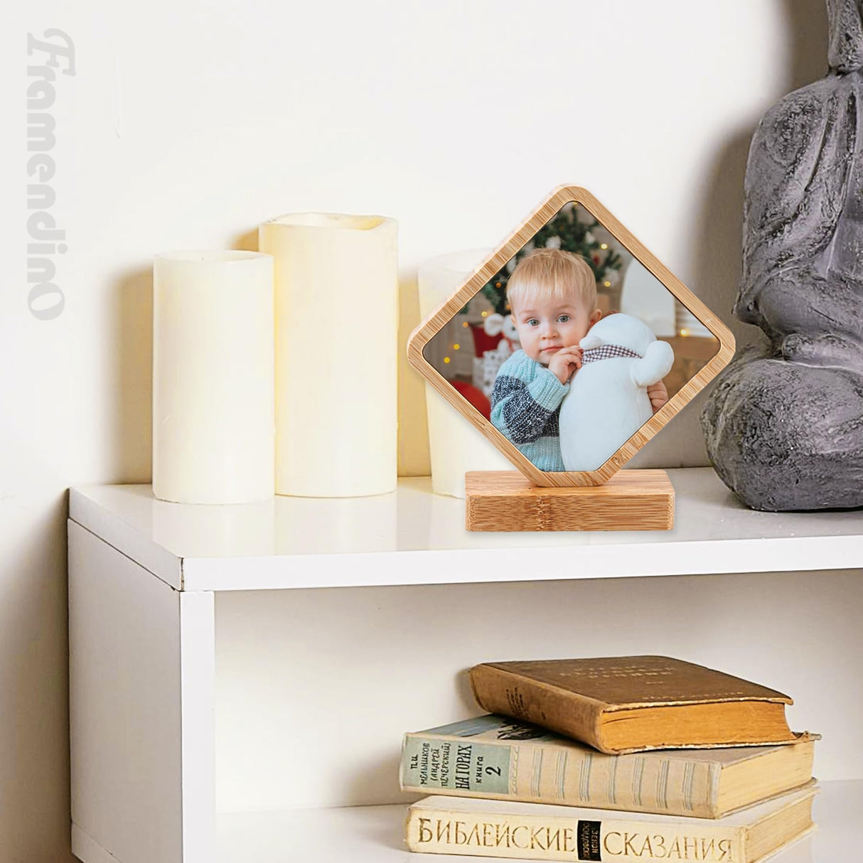 Framendino, 1 Pack Sublimation Photo Frames Blanks Heat Transfer Wood Diamond Shape Picture Frames for DIY Photo Prints Framendino