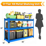 SDXYSTCE 48" W Garage Shelving Heavy Duty, 1500LBS Loads Adjustable Garage Storage Shelves, 3-Tier Metal Shelving Units and Storage Racks, Industrial Utility Shelf,48" Wx18 Dx39 H, Blue SDXYSTCE