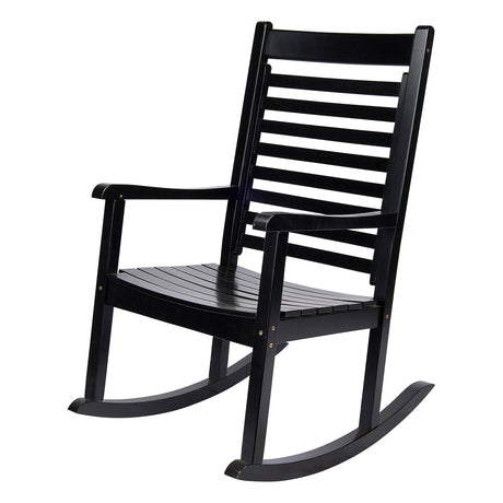 Shine Company Modern Wood Rocking Chair, Ergonomic Wide Seat Porch Rocker, Black Shine Company